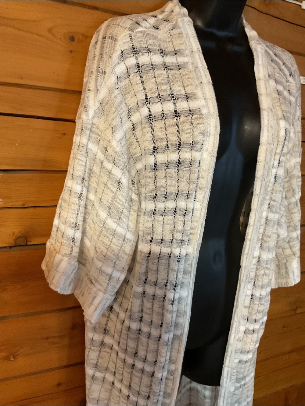 Daytrip Boho Open Knit Longline Cardigan Gray Kimono Duster Coverup Large - Picture 5 of 8